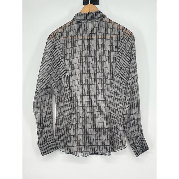 THEORY Printed Georgette Sheer Stripe Shirt Top Size Small Neutral Classic - Picture 3 of 6